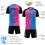 Fashion Gradient Sublimation Powder Soccer Jersey Pink-Black Custom Blue Uniform