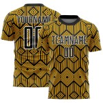 Shapes Geometric Soccer Sublimation Custom Black-White Uniform Jersey Abstract Gold Shapes Geometric Soccer Sublimation Custom Black-White Uniform Jersey Abstract Gold
