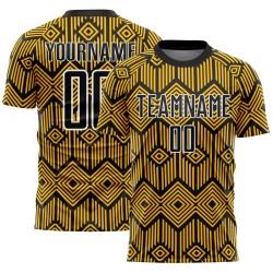 Shapes Geometric Soccer Sublimation Custom Black-White Uniform Jersey Abstract Gold