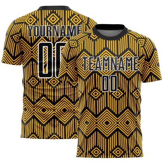 Shapes Geometric Soccer Sublimation Custom Black-White Uniform Jersey Abstract Gold Shapes Geometric Soccer Sublimation Custom Black-White Uniform Jersey Abstract Gold