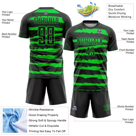 Custom Green Soccer Neon Uniform Jersey Sublimation Black