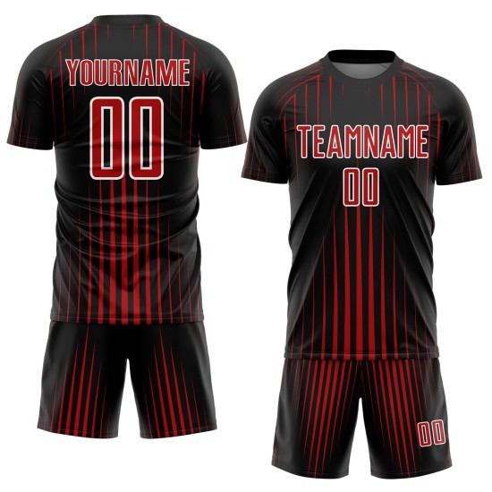 Uniform Sublimation Custom Lines Black Red-White Jersey Soccer