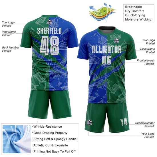 Sublimation Thunder Scratch Green Soccer Pattern Jersey Uniform Blue-Kelly Custom Graffiti