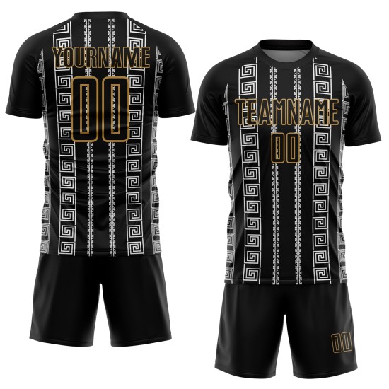 Black Gold-White Jersey Sublimation Shape Uniform Custom Geometric Old Soccer