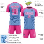 Sublimation Pinstripe Custom Pink-White Light Jersey Uniform Soccer Blue