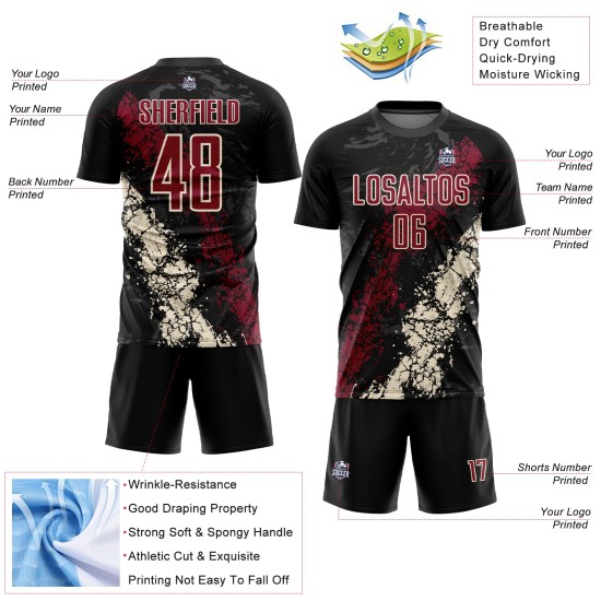 Jersey Uniform Custom Crimson-Cream Sublimation Soccer Black