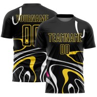 Black Gold Custom Sublimation Shapes Uniform Jersey Soccer Fluid