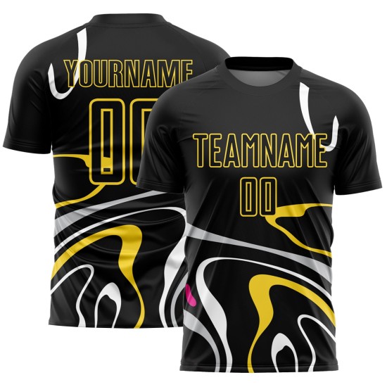 Black Gold Custom Sublimation Shapes Uniform Jersey Soccer Fluid