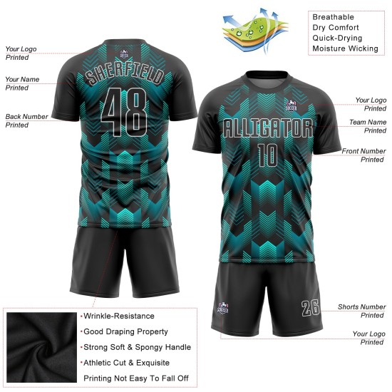 Jersey Custom Soccer Uniform Black-Teal Sublimation Black