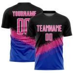 Soccer Uniform Custom Shape Geometric Sublimation Gradient Pink-Thunder Blue Black Jersey