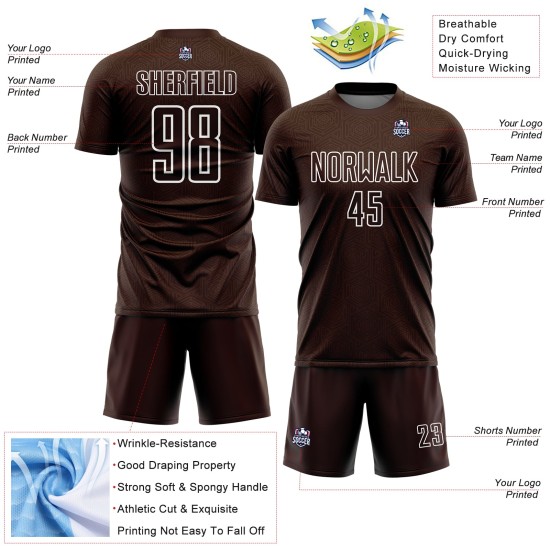Shape Jersey Soccer Custom Uniform Brown Geometric Sublimation White Shape Jersey Soccer Custom Uniform Brown Geometric Sublimation White