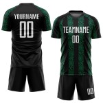 Custom Sublimation Black Soccer Green Shape Abstract Uniform Jersey White-Kelly
