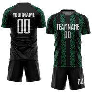 Custom Sublimation Black Soccer Green Shape Abstract Uniform Jersey White-Kelly