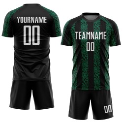 Custom Sublimation Black Soccer Green Shape Abstract Uniform Jersey White-Kelly