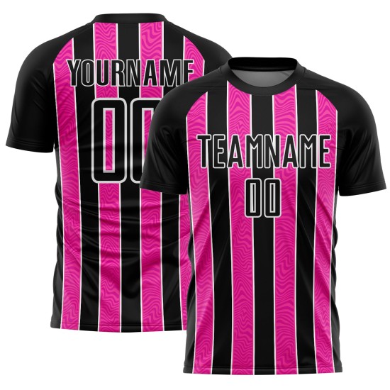 Line Sublimation Custom Black Pink-White Uniform Soccer Jersey Line Sublimation Custom Black Pink-White Uniform Soccer Jersey