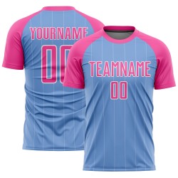 Sublimation Pinstripe Custom Pink-White Light Jersey Uniform Soccer Blue