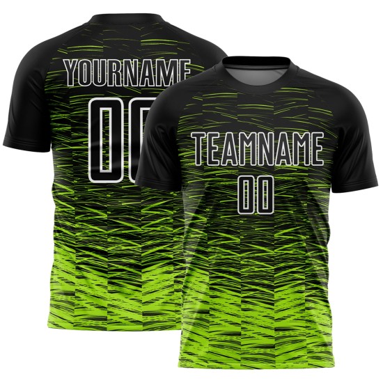Sublimation Line Uniform Green-White Neon Soccer Jersey Black Custom Sublimation Line Uniform Green-White Neon Soccer Jersey Black Custom