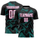 Uniform Lines Curve Jersey White Custom Aqua-Pink Black Sublimation Soccer Sports