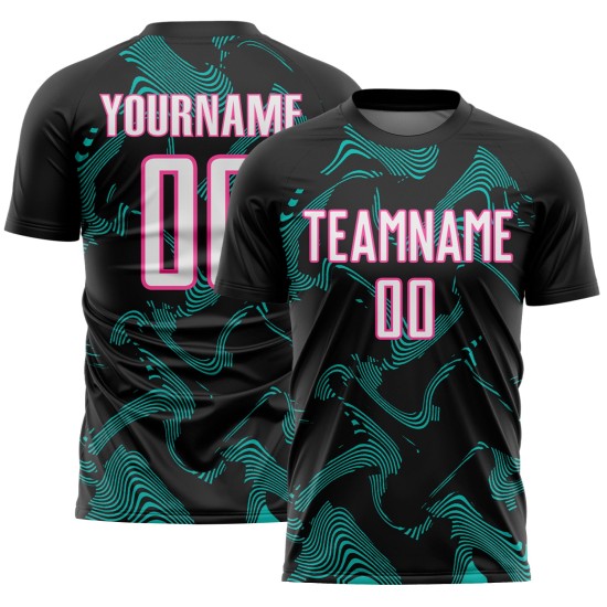 Uniform Lines Curve Jersey White Custom Aqua-Pink Black Sublimation Soccer Sports