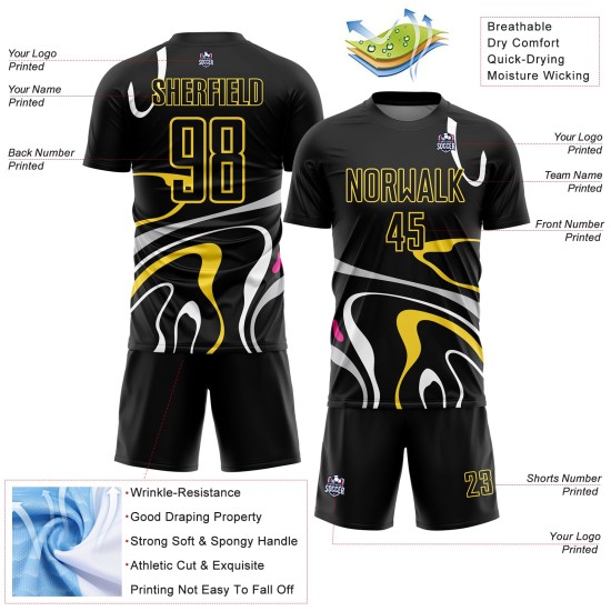 Black Gold Custom Sublimation Shapes Uniform Jersey Soccer Fluid