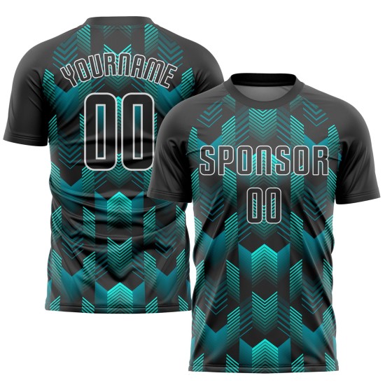 Jersey Custom Soccer Uniform Black-Teal Sublimation Black