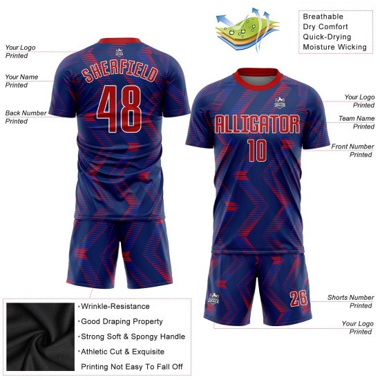 Custom Red-White Sublimation Soccer Jersey Uniform Navy