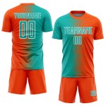 Uniform Gradient Orange Soccer Jersey Sublimation Custom Line Aqua-White