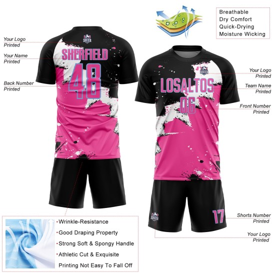 Spalsh Sublimation Soccer Blue Jersey Uniform Black Custom Pink-Light