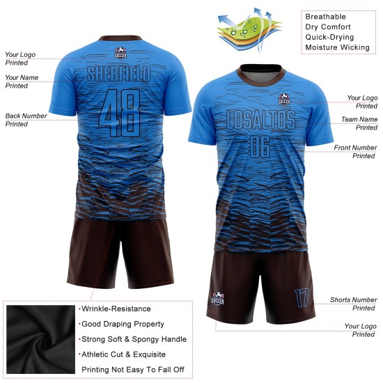 Custom Soccer Brown Blue Uniform Jersey Sublimation Powder
