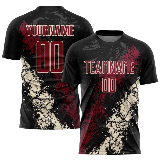Jersey Uniform Custom Crimson-Cream Sublimation Soccer Black