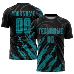 Teal Jersey Custom Soccer Sublimation Black Uniform