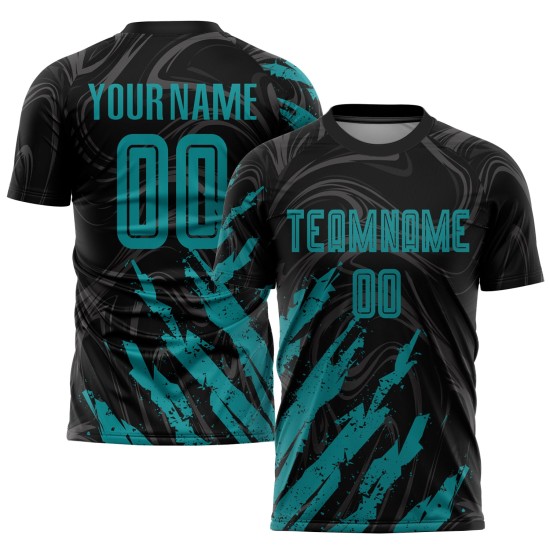 Teal Jersey Custom Soccer Sublimation Black Uniform