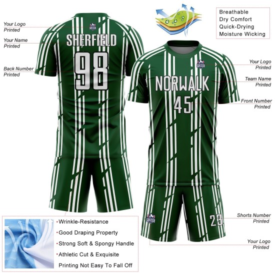 Soccer Uniform Green Pinstripe Custom White-Black Jersey Sublimation