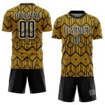 Shapes Geometric Soccer Sublimation Custom Black-White Uniform Jersey Abstract Gold Shapes Geometric Soccer Sublimation Custom Black-White Uniform Jersey Abstract Gold