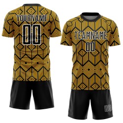 Shapes Geometric Soccer Sublimation Custom Black-White Uniform Jersey Abstract Gold