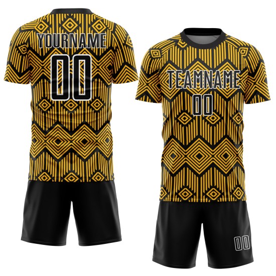 Shapes Geometric Soccer Sublimation Custom Black-White Uniform Jersey Abstract Gold Shapes Geometric Soccer Sublimation Custom Black-White Uniform Jersey Abstract Gold