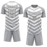 Gray Custom Uniform White-Black Sublimation Soccer Shapes Arrow Jersey