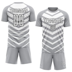 Gray Custom Uniform White-Black Sublimation Soccer Shapes Arrow Jersey
