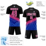 Soccer Uniform Custom Shape Geometric Sublimation Gradient Pink-Thunder Blue Black Jersey