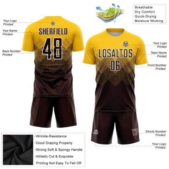 Soccer Sublimation Uniform Gold Custom Jersey Brown-White