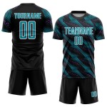 Sublimation Uniform Custom Black Soccer Teal-White Jersey