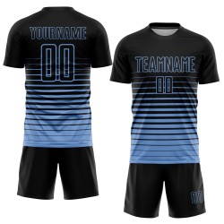 Light Soccer Fashion Fade Jersey Uniform Black Sublimation Custom Blue Pinstripe