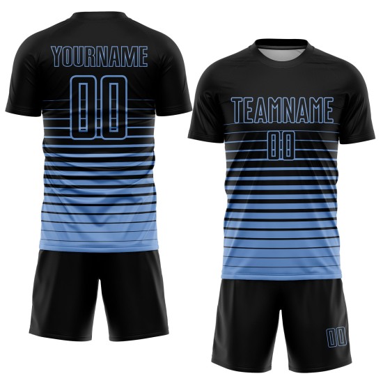 Light Soccer Fashion Fade Jersey Uniform Black Sublimation Custom Blue Pinstripe