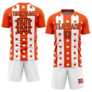 Custom Black-White And Sublimation Orange Stripes Stars Uniform Jersey Soccer