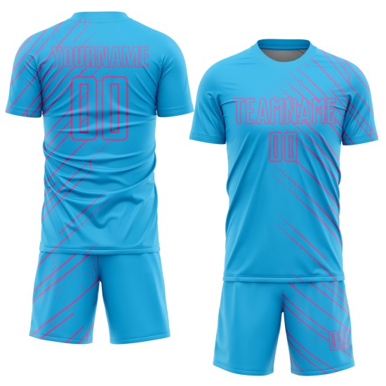 Pink Lines Soccer Jersey Custom Uniform Blue Sky Sublimation