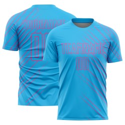 Pink Lines Soccer Jersey Custom Uniform Blue Sky Sublimation