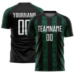 Custom Sublimation Black Soccer Green Shape Abstract Uniform Jersey White-Kelly