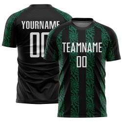 Custom Sublimation Black Soccer Green Shape Abstract Uniform Jersey White-Kelly