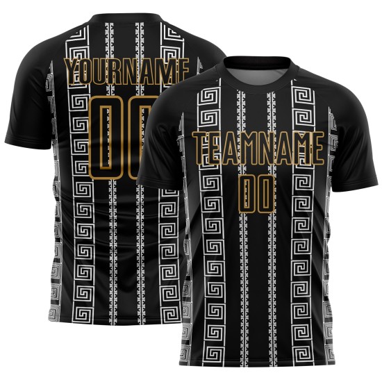 Black Gold-White Jersey Sublimation Shape Uniform Custom Geometric Old Soccer