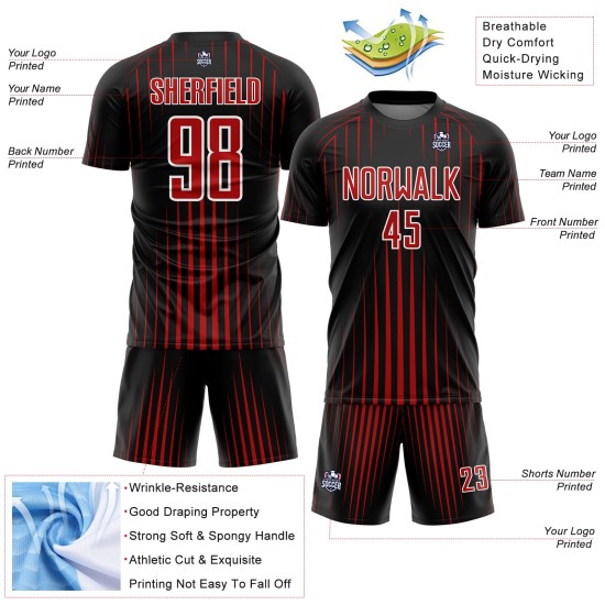 Uniform Sublimation Custom Lines Black Red-White Jersey Soccer